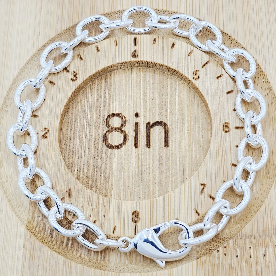 Pulseras broches de langosta de plata de ley .925 de 7,5 pulgadas cadena cubana eslabón ovalado de 8 mm Foto 2 de 4