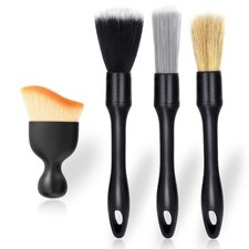 4 PCS Car Detailing Brush Set for Cleaning Interior or Exterior, Boars Black