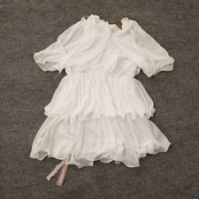 New Missguided Women Cold Shoulder Top White w Gold Flowy Shimmer Angel Wedding