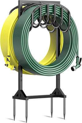 Garden Hose Holder Holds 2 X 151FT Hoses, Heavy-Duty Metal Freestanding Hose Sta