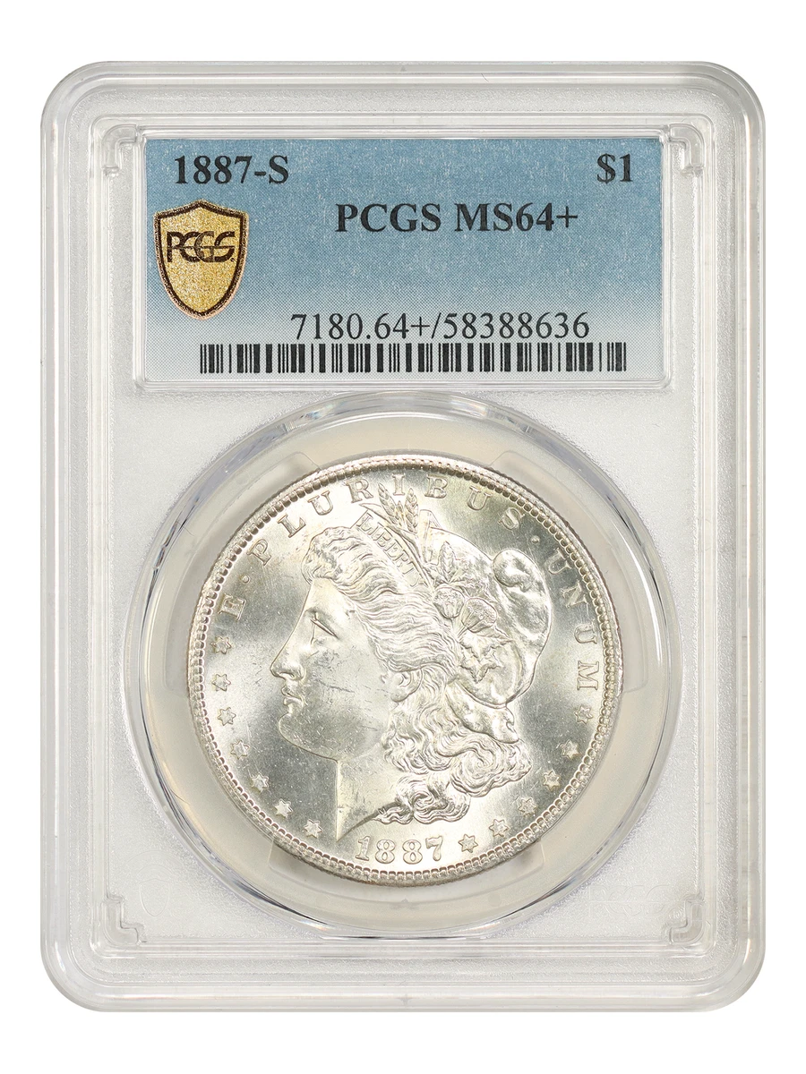 PCGS Certified MS 64 Graded 1887 Year Morgan US Dollars (1878-1921