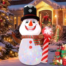 8FT Candy Cane Snowman Christmas Decoration with Built-in LED Lights and Colo...