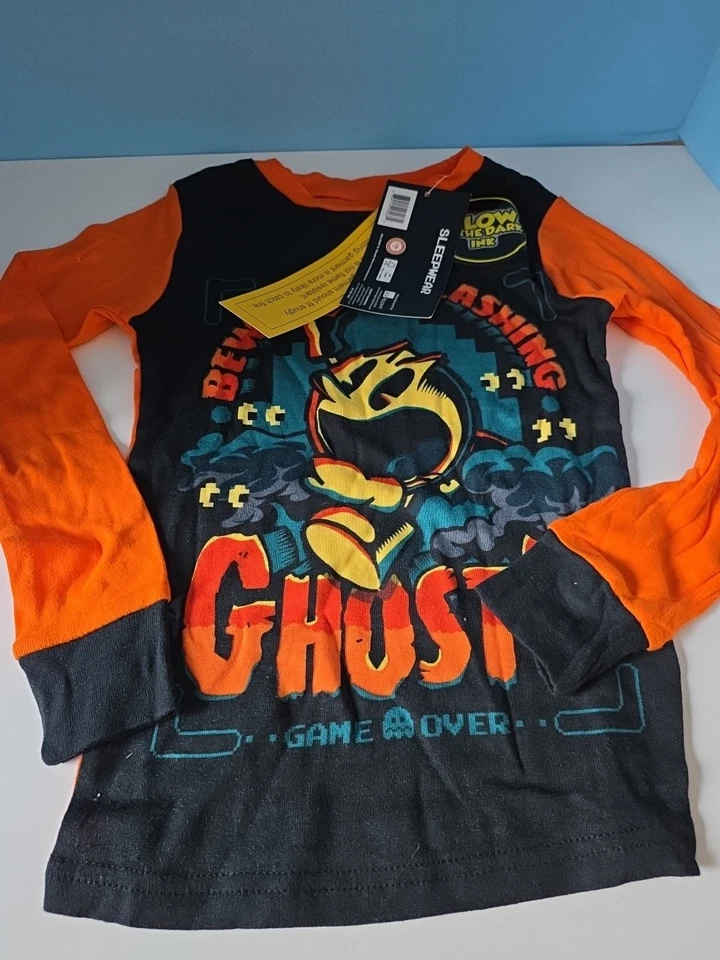NWT Pacman Boys Girls Unisex Glow In The Dark Halloween Pajamas Sz. 8 - Image 2 of 4