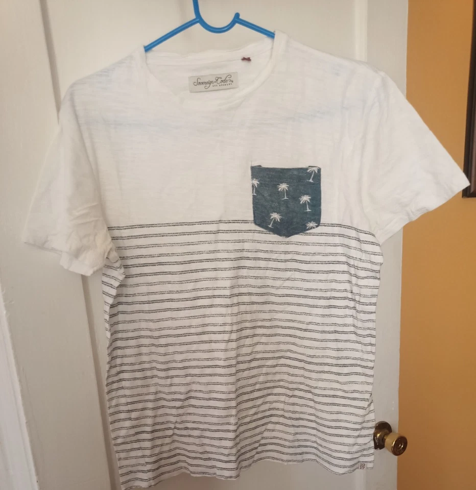 Sovereign Code men's T-shirt striped with palm tree printed chest pocket Size S - Image 2 of 4