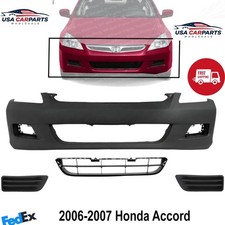 Front Bumper Cover Paintable Fog Lights Cover Kit For 2006-2007 Honda Accord