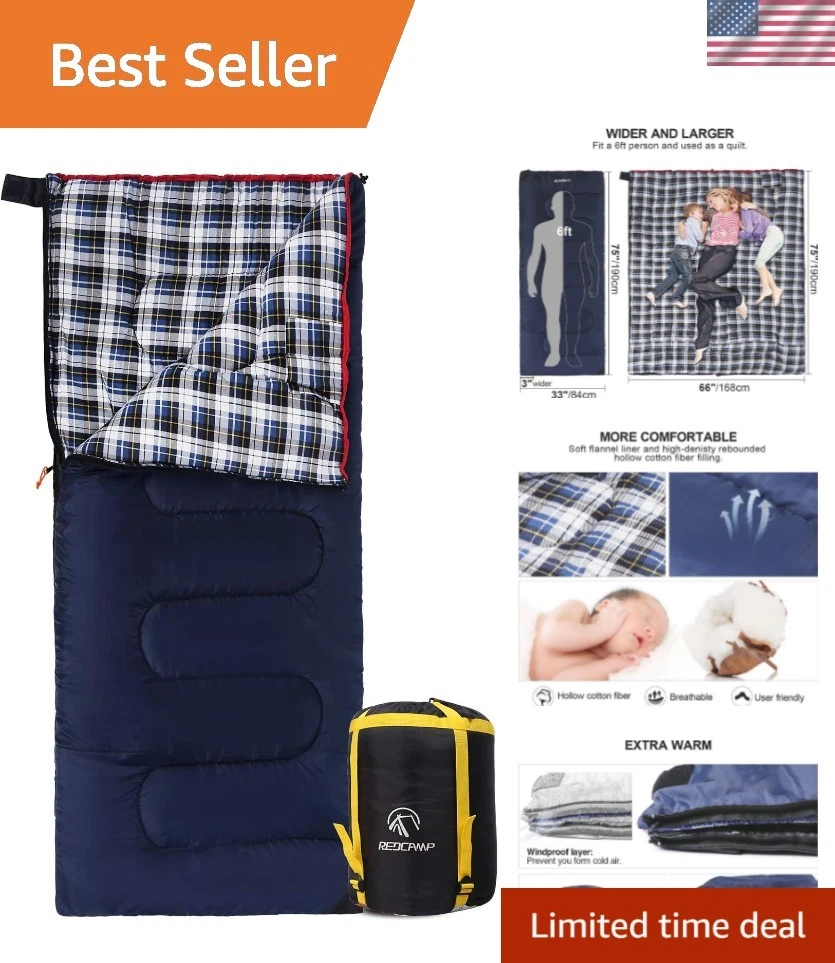 Cotton Flannel Sleeping Bag for Camping Backpacking, Adults Cold Weather Enve...