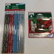 Christmas Themed Pencils and Erasers 12 Each 