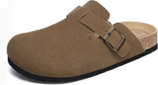 XIAKOLAKA WOMEN'S SUEDE CLOGS BUCKLE SLIP ON FOOTBED - SIZE: WOMEN 10.5 - BROWN