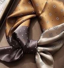 Brown Gold Silk Feel Scarf Women Square Geometric Polka Dot/ 0.99 Add  l Shipping