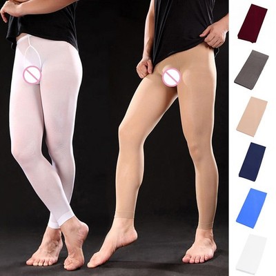Herren durchsichtig lässig lange Unterhosen Hose sexy eng Yoga Leggings Netz Unterwäsche