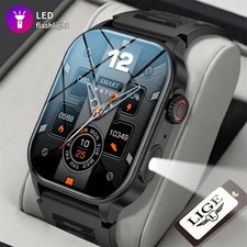 Men's Smart Watch Flashlight 2.01" IP68 Bluetooth Call Fitness Tracker Sports