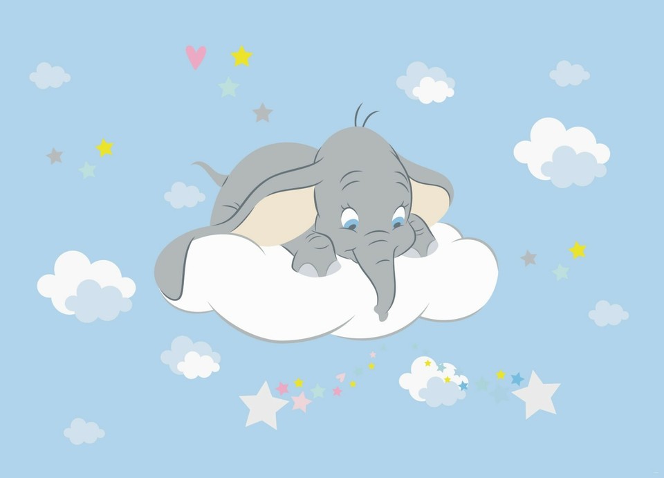 160x110 cm Baby boy & girl bedroom blue WALL MURAL Dumbo Disney nursery