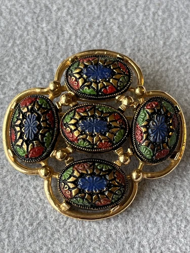 Vintage Sarah Coventry Light of The East Mosaic Cabochon Brooch 1968 Signed