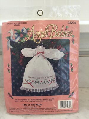 1992 Bucilla Stamped Cross Stitch Kit Time of the Heart 15'' Angel Baby 33230