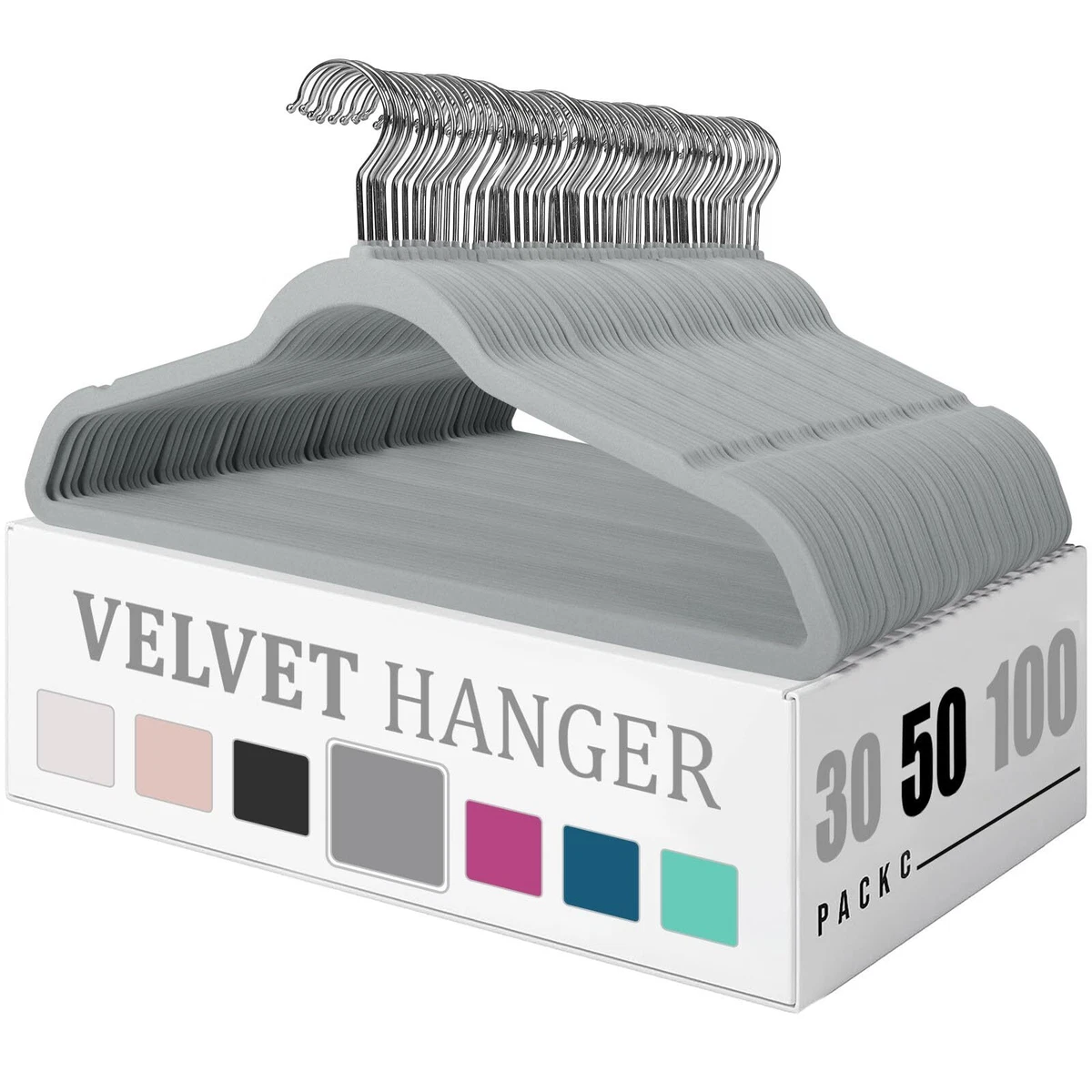 Flysums Velvet Hangers 50 Pack, Heavy Duty Gray Hangers for Coats