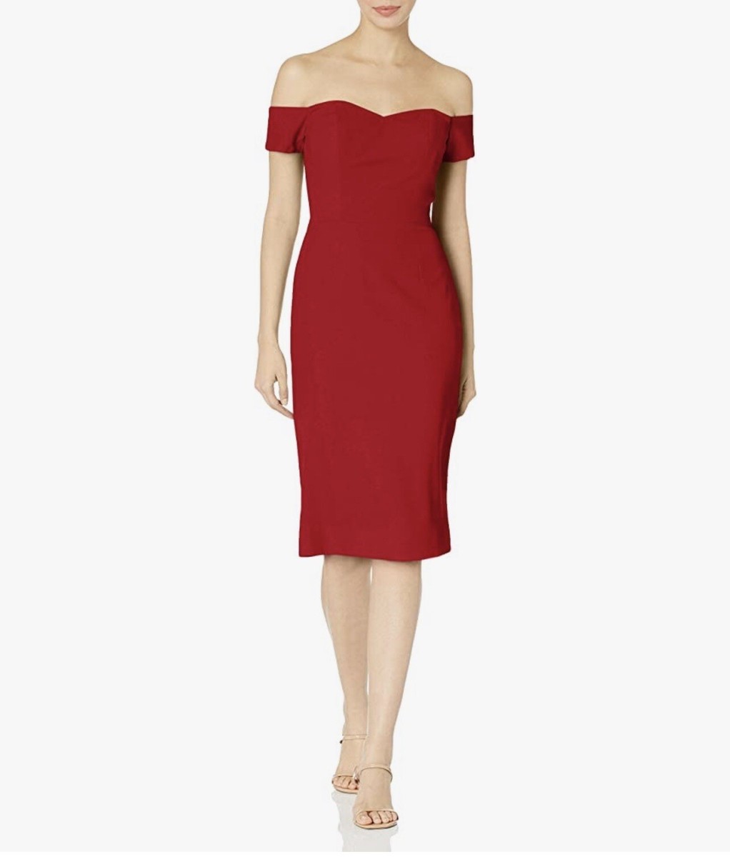 Dress The Population Bailey Off The Shoulder Body-Con Dress Rouge