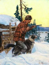 Hunter Dog Cabin herd of Elk  by Phillip Goodwin