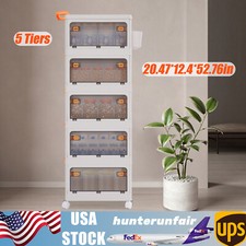 Storage Bins with Lids- 5 Tier Folding Storage box with Doors and Wheels