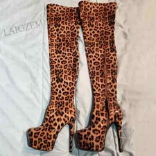 Women Thigh High Boots Side Zipper  16-18CM High Heels Boot Over Knee Shoes Woma