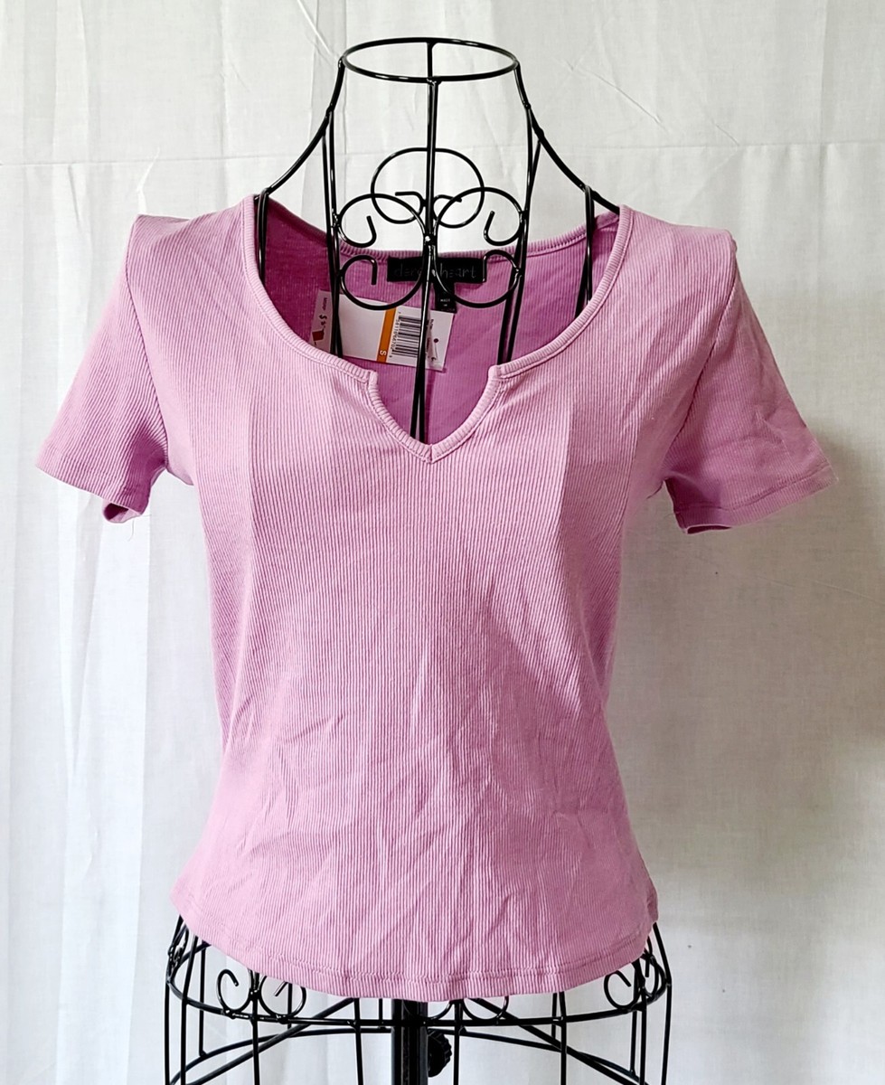 Derek Heart Cropped Ribbed Short Sleeve T-Shirt Purple Size Small