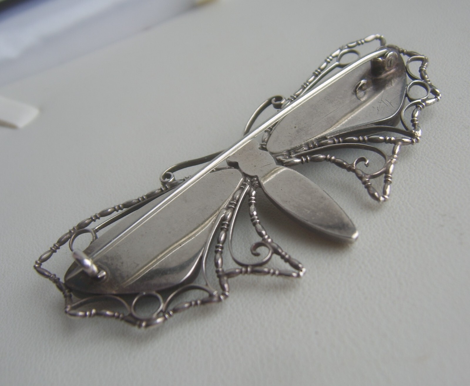 Antique Art Deco Solid Silver Large Butterfly Bro… - image 9