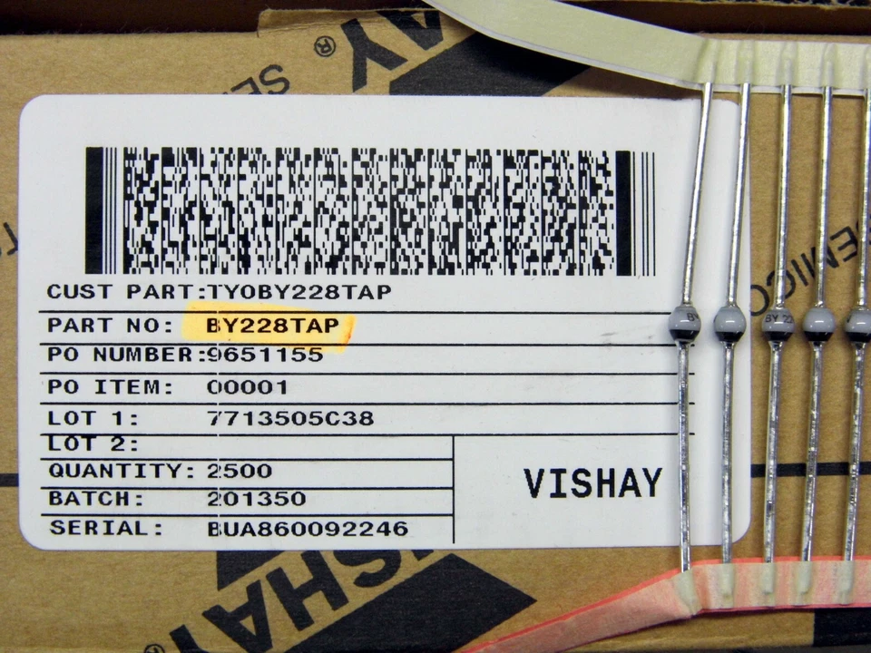 Lot x5: diode BY 228 ~ BY228 (SOD-64) ~ Vishay BY228TAP ~ 1500v 3A (E31)
