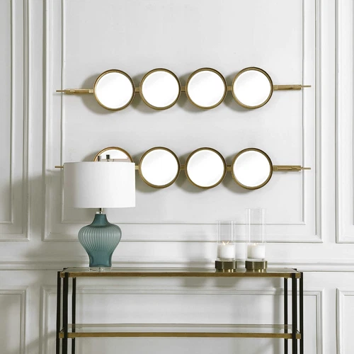 UTTERMOST 9666 IRON BUTTON GOLD LEAF FOUR ROUND BEVELED MIRRORS WALL DECOR - Picture 5 of 6