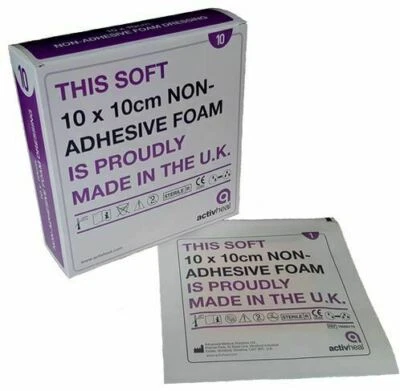 Activheal Non-Adhesive Foam Dressing 10cm x 10cm (Box of 10 dressings) Free P&