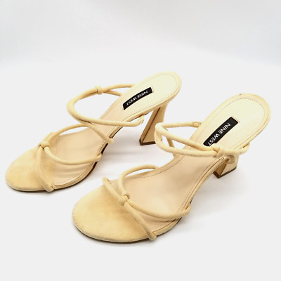 Nine West Women Kims 2 Heeled Slide Sandals size 5.5  Beige Strappy