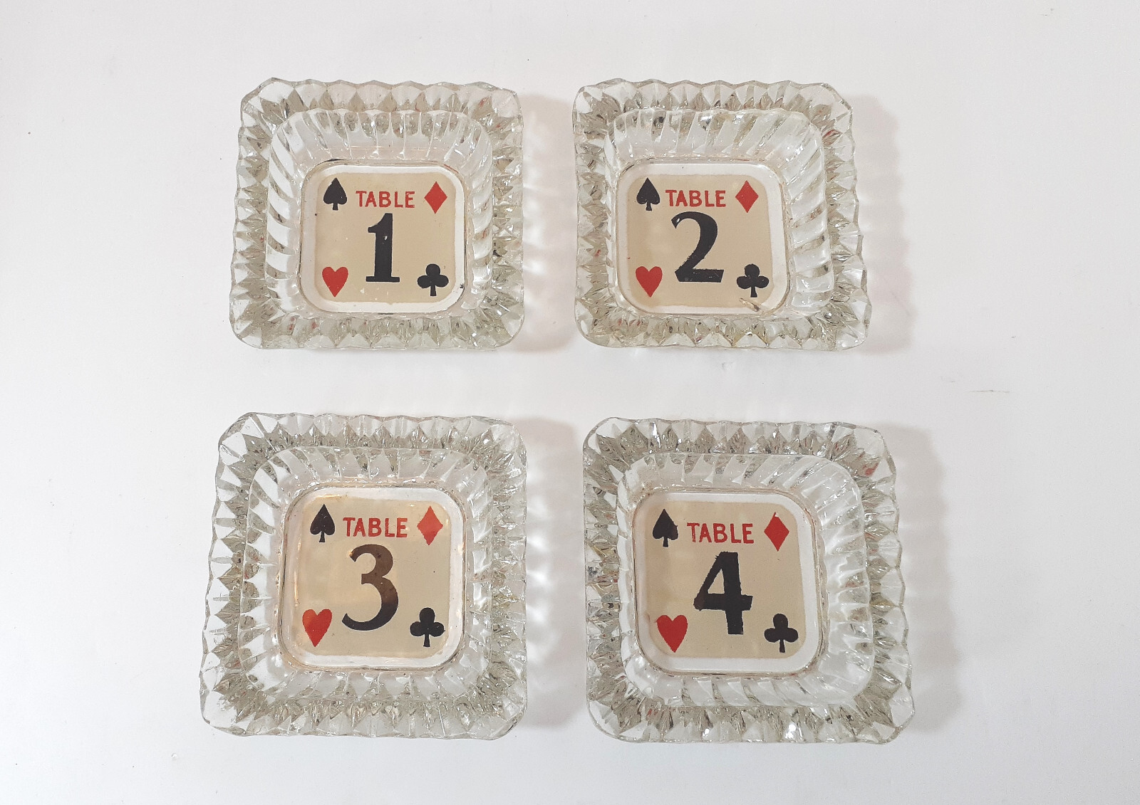 Vintage Ash Trays Bridge Table Crystal Kemper Thomas Set of 4 Made in USA