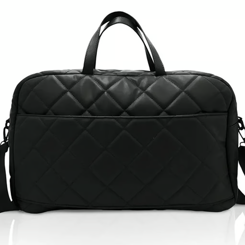 Quilted Black Vegan Leather Weekender Bag 19"W x 11.25 H x 5" D - Picture 4 of 13