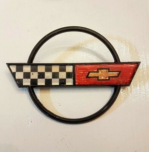 Chevy Corvette C4 Crossed Checkered Flag Metal Emblem Front Nose 1984 - 1990