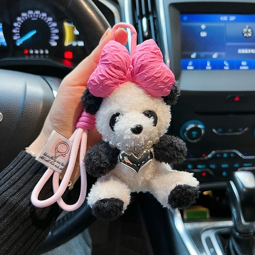 Fashionable Plush Panda Keychain With Large Bow Adorable Accessory For ...