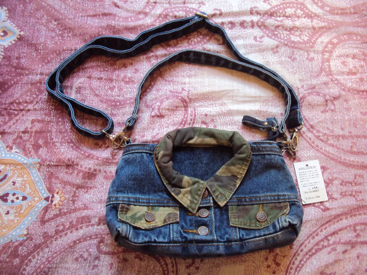 Femme D lav Jean Bleu Veste Camouflage Zip Sacs Main paule Sac