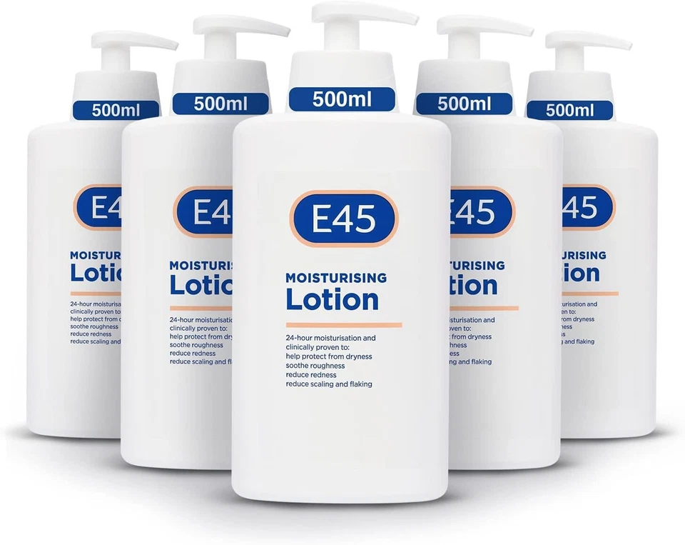 E45 Body Lotion 500 ml x5 Pack – E45 Moisturising Lotion with Pump – Daily Moist