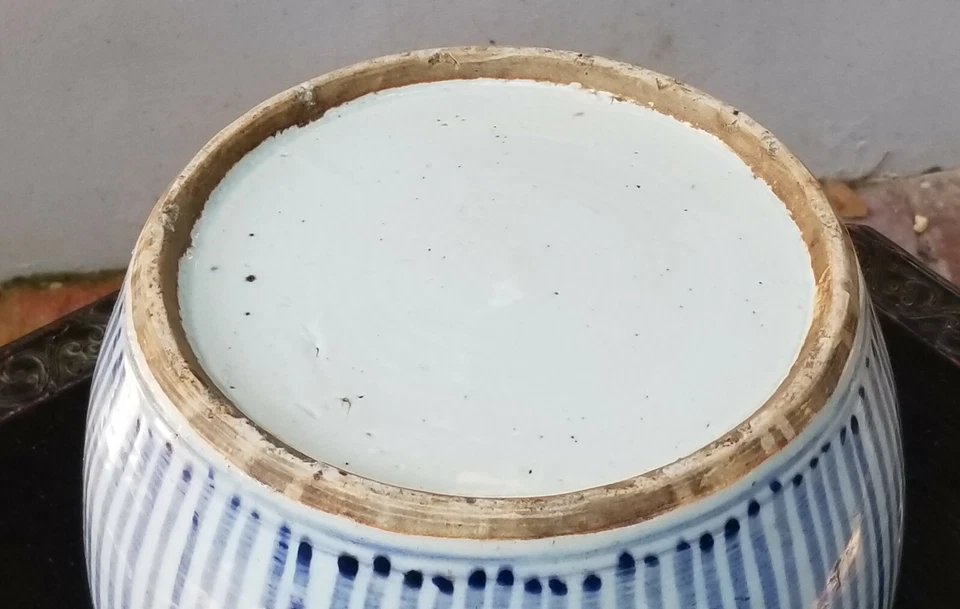 БОЛЬШОЙ СТАРИННЫЙ 19 c. QING синий и белый фарфор китайский винный горшок кувшин - Изображение 3 из 4