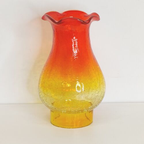 Vintage AMBERINA Crackle Glass Hurricane Chimney Lamp Shade Globe 7.5" - Afbeelding 1 van 13