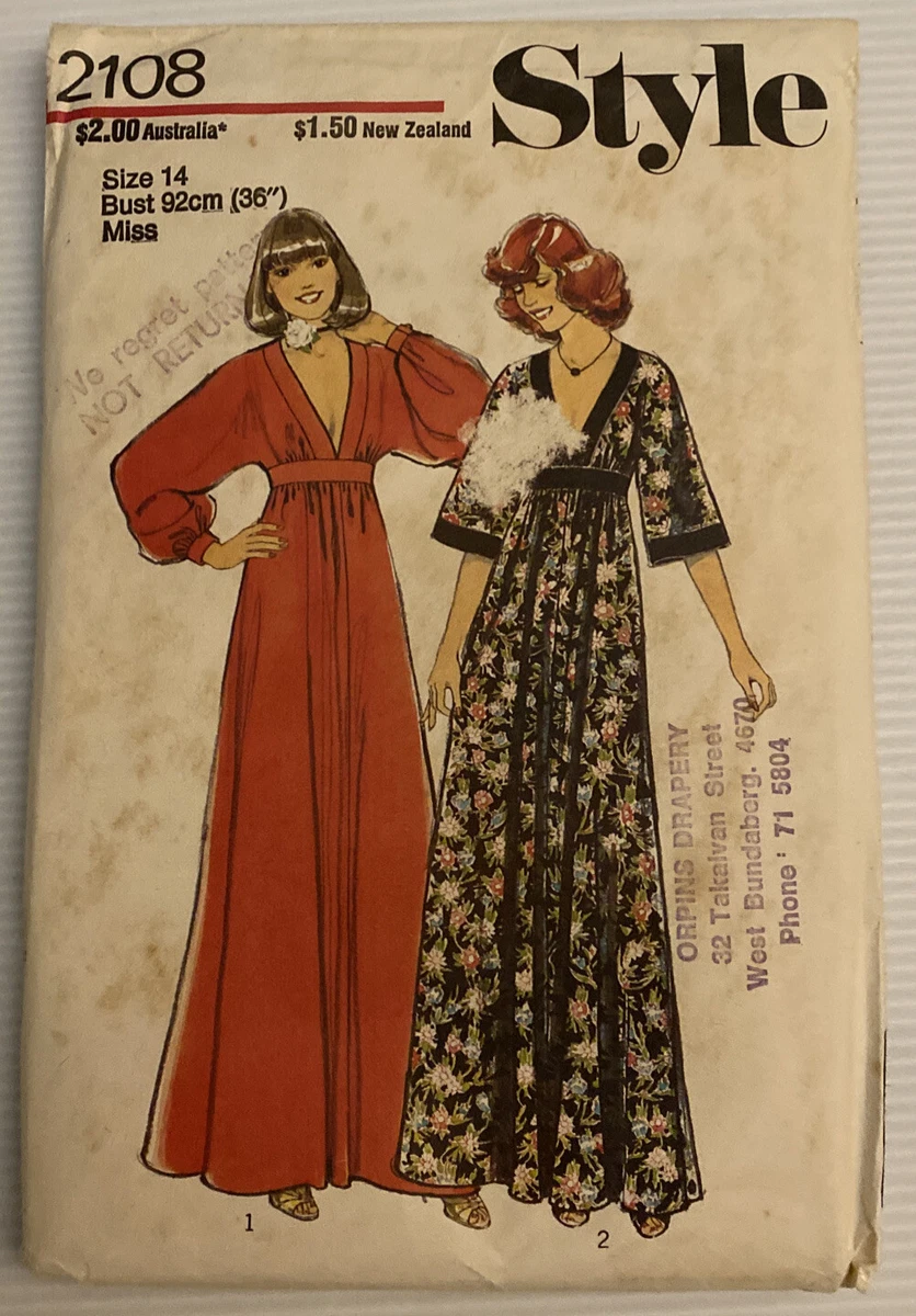 Style 2108 Vintage 70s Sewing Pattern Size 14 Maxi Dresses Sleeve
