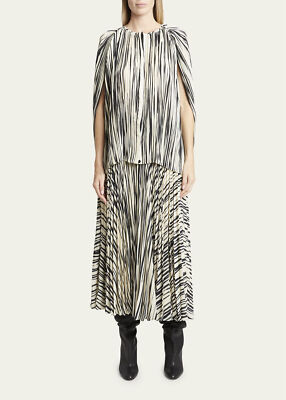 Proenza Schouler Wade Stripe Pleated Cape-Sleeve Wrap Dress sz 10