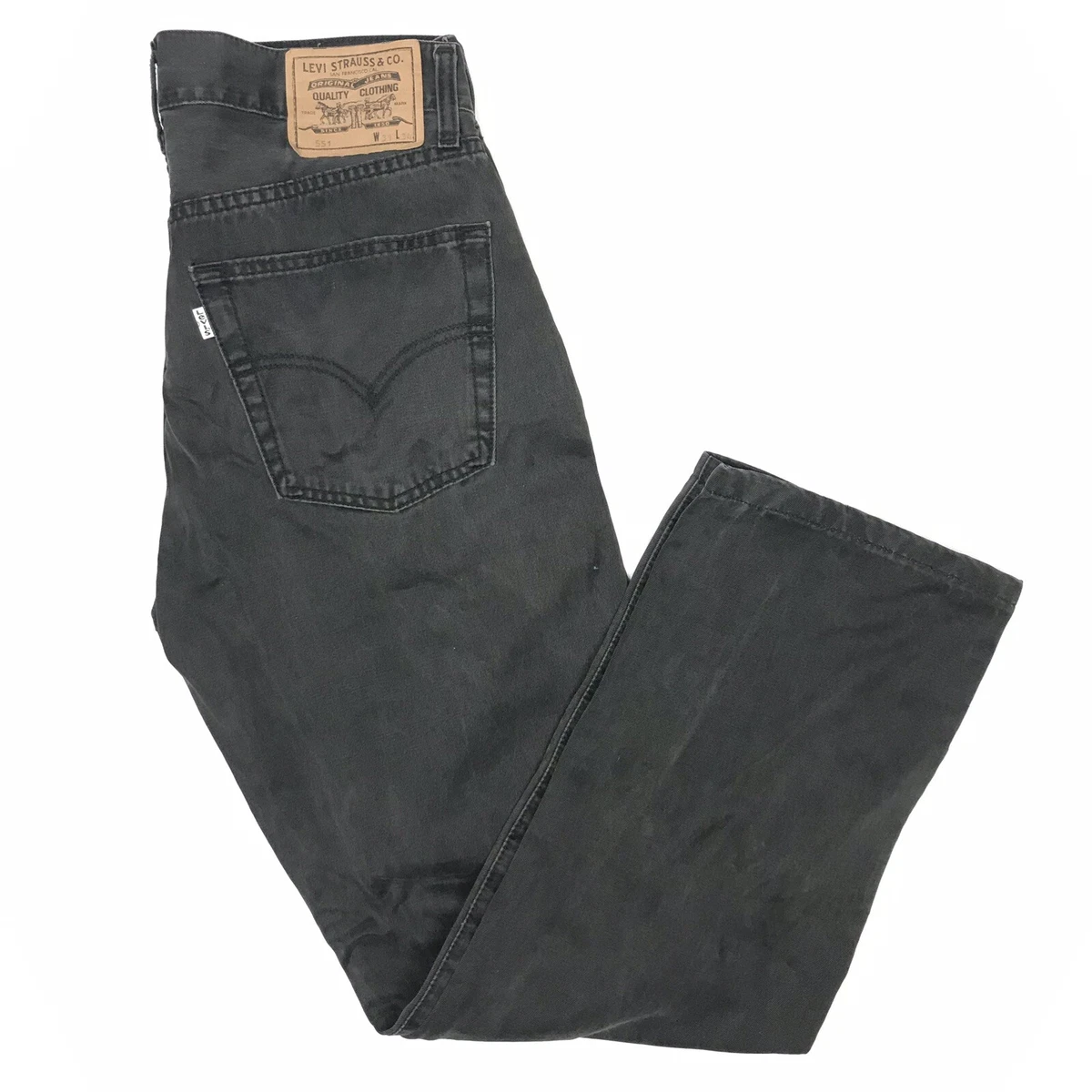 Levis 551 Mens Grey Black Button Fly White Tab Denim Jeans Size W31 L34