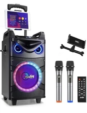 Moukey Portable Party Speaker Bluetooth Singing Machine With 2 Wireless Mics JP