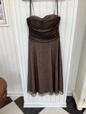 Eliza J 12 Brown Tulle Strapless Dress Gold Polka Dots Nude Lining Party Bustier
