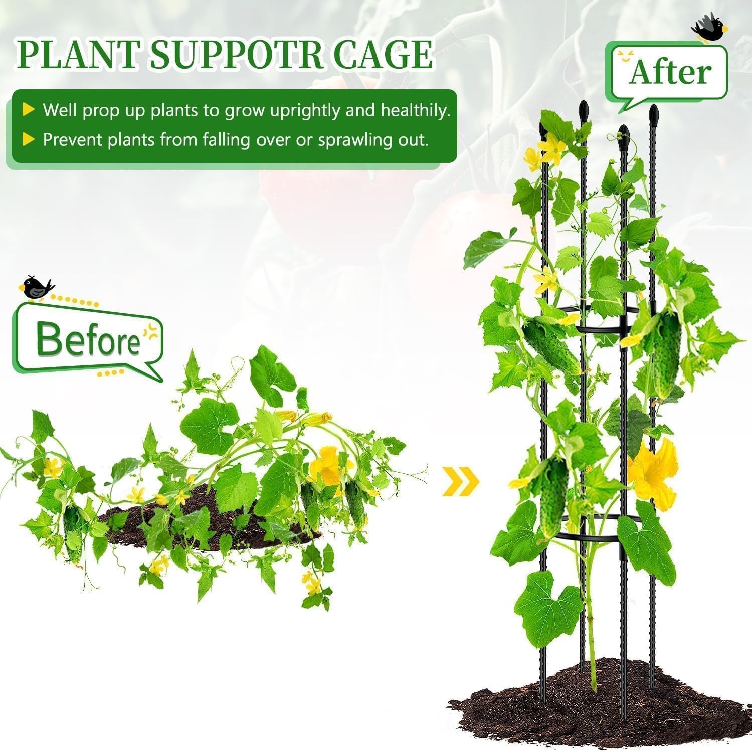 Tomato Cages for Garden Sturdy Metal Plant Stakes 2 Pack 47 Inch Tall Adjusta...