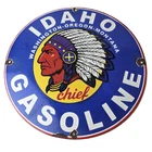 Vintage Idaho Gasoline Sign - Indian Chief Gas Motor Oil Pump Porcelain Sign