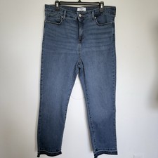 DENIZEN LEVI  S Women High Rise Ankle Straight Jeans 14 W32 DISTRESSED Hem Blue