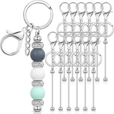 12 Pcs Beadable Keychains Bars Bulk Blank Beaded Metal Keychain for Craft DIY Gi