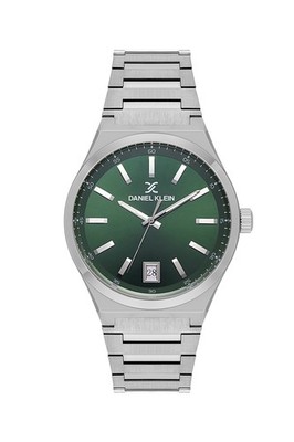 Mens 42mm Quartz Watch Steel Strap Silver / Green Dial Date