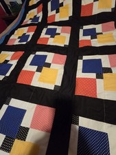 Quilt Handmade Twin Double Polkadot Design. 63"x76". Cotton Material Batting