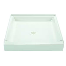 Single Threshold Shower Pan Base 32" x 32" Slip-Resistant w/ Center Drain White