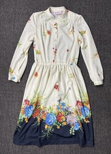 Women’s Vintage 1960s Kay Windsor Long-Sleeve Floral A-Line Dress Size Medium